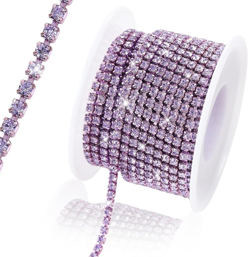 Rytenz 10 Yards 3 MM Rhinestone Chain Trim Crystal Rhinestone Close Chain Trim for Sewing Crafts, DIY Decoration, Jewelry, Clothing, Shoes (Light Violet) - Image 1
